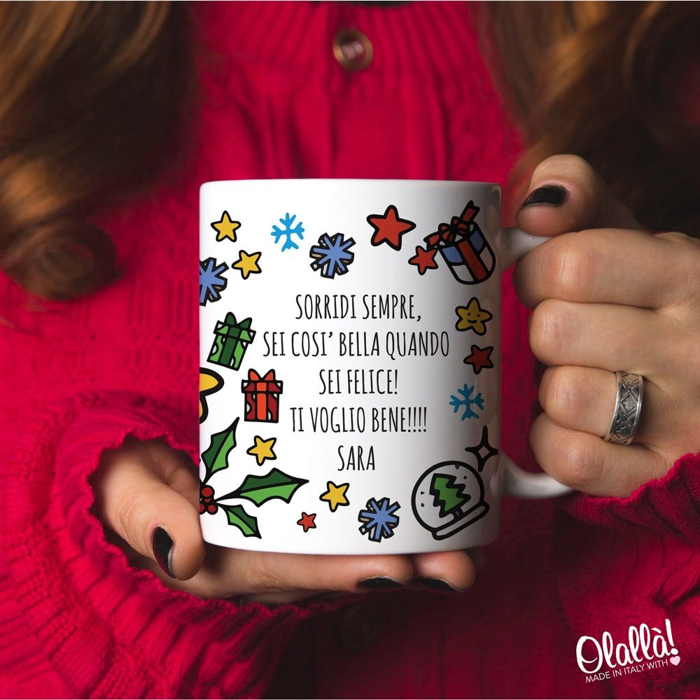Tazza Natale Colorata Disegni RETRO PERSONALIZZATA