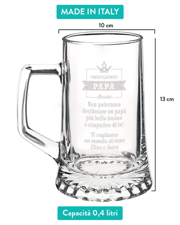 Boccale Birra Personalizzato Regalo Corona Papa Migliore Misure