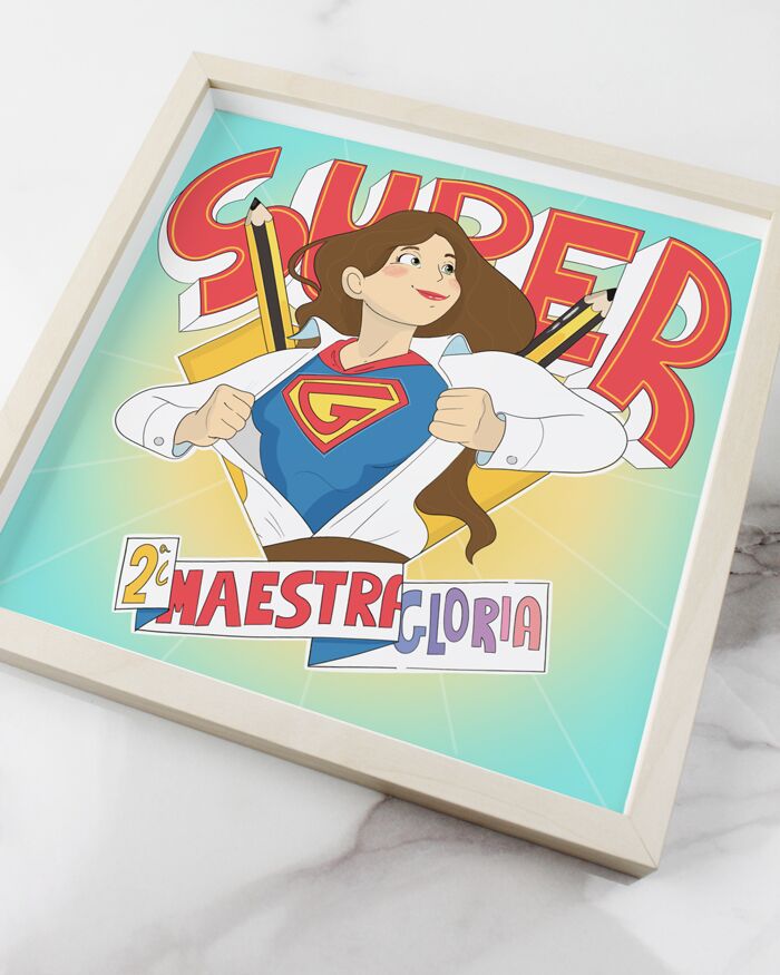 cornice-quadrata-legno-illustrazione-super-insegnante-maestra-regalo-personalizzato