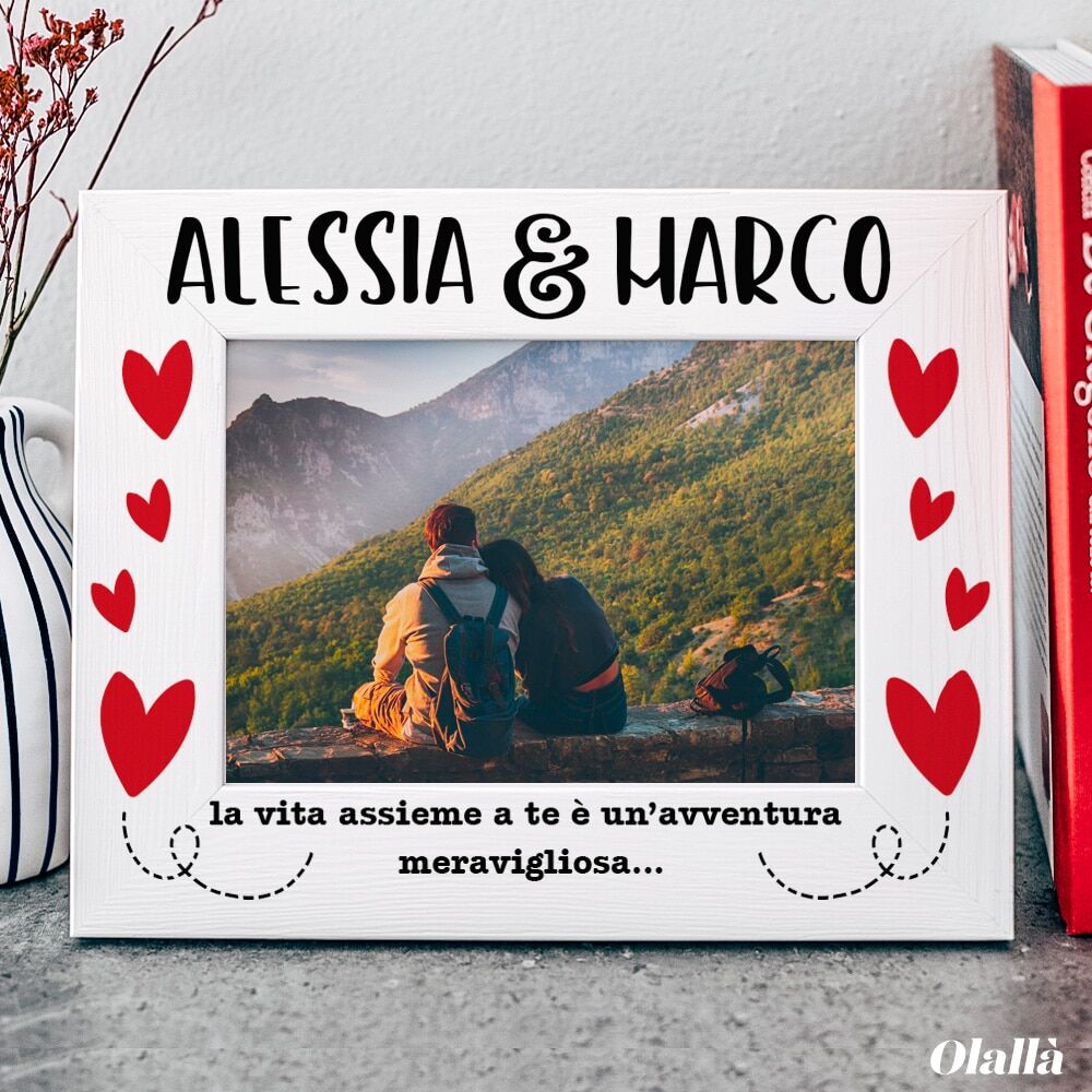 Cornice Legno Stampa Cuori Personalizzata Amore Valentino Anniversario