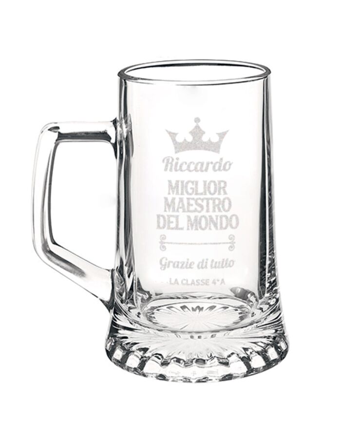 Boccale Birra Personalizzato Regalo Maestro Corona Bianco
