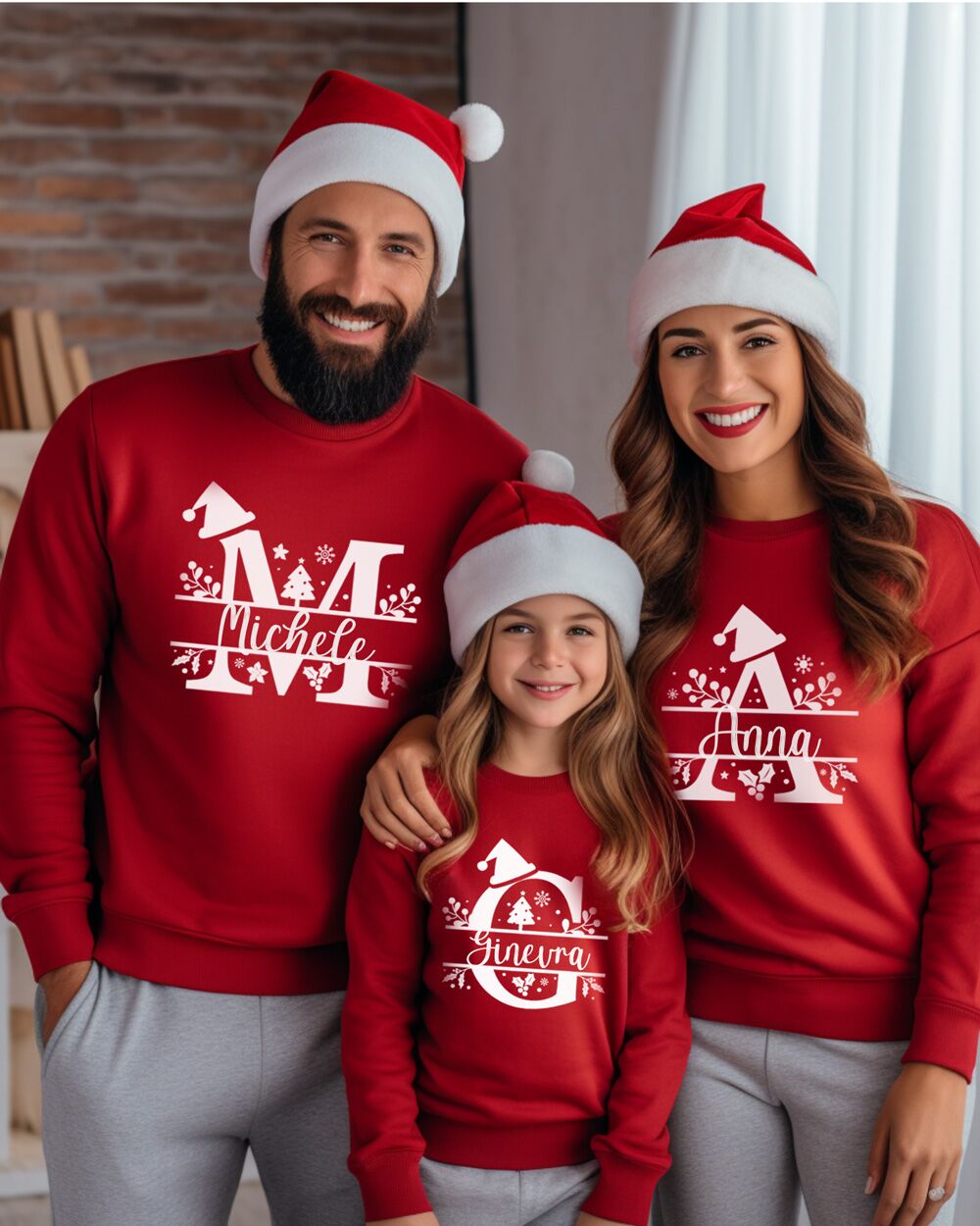Set Famiglia Coordinato Natale Lettera Nome Felpa Maglietta
