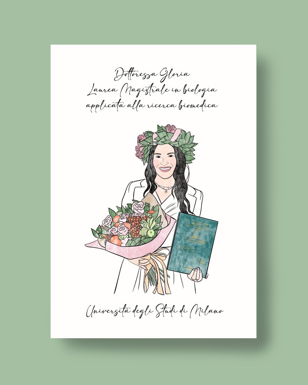 illustrazione-stampa-ritratto-laurea-verde