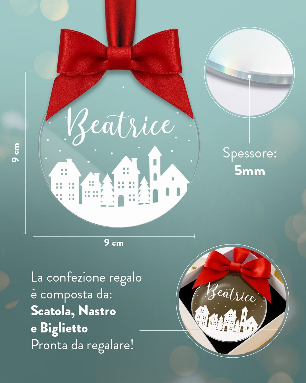 Pallina Natale Decorazione Nome Personalizzato Fiocco06
