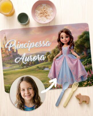 Tovaglietta Personalizzata Principessa con Foto Cartone Animato 3D del Tuo Bambino – Idea Regalo Scuola Compleanno Bambina