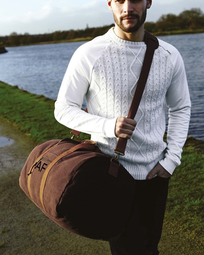 Borsone in Cotone Canvas Vintage con Tracolla per Uomo Personalizzato con Nome - immagine 4