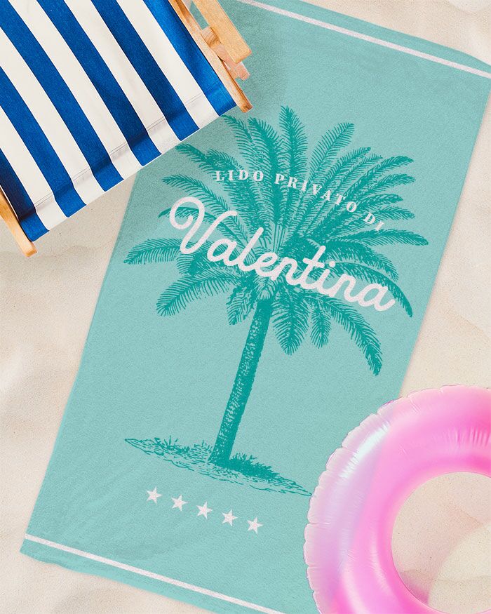 Telo Mare Verde Acqua con Palme Lido Privato di e Nome Personalizzato - immagine 4