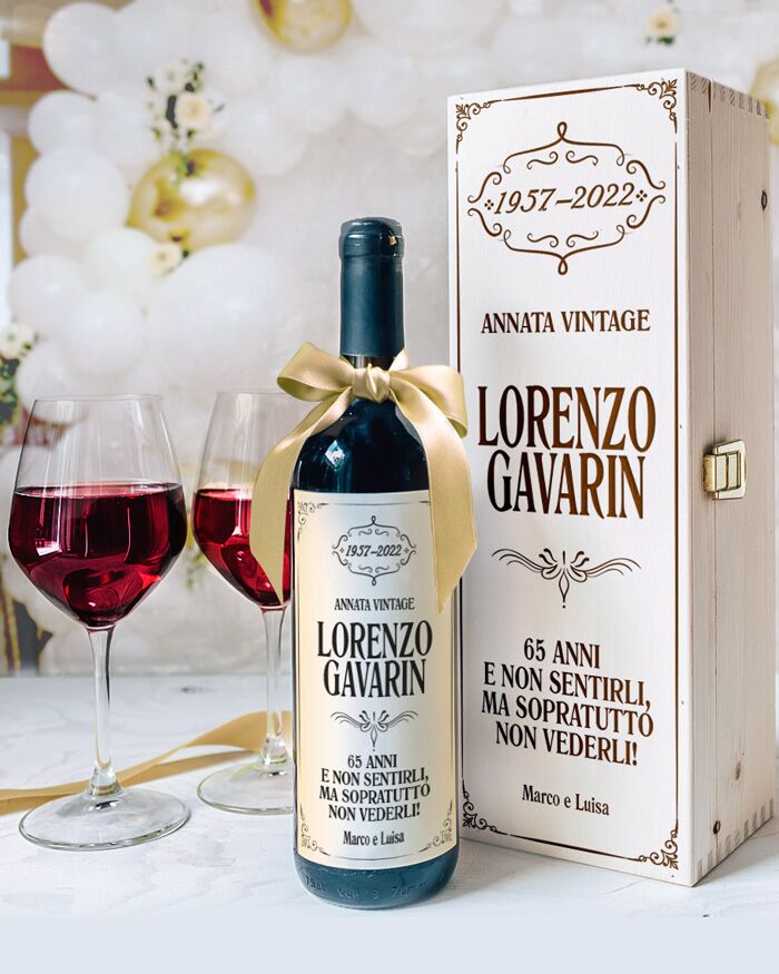 Bottiglia di Vino "Annata Vintage" con Etichetta Personalizzata con Nome, Data, Dedica e Firma - Idea Regalo per Compleanno - immagine 2