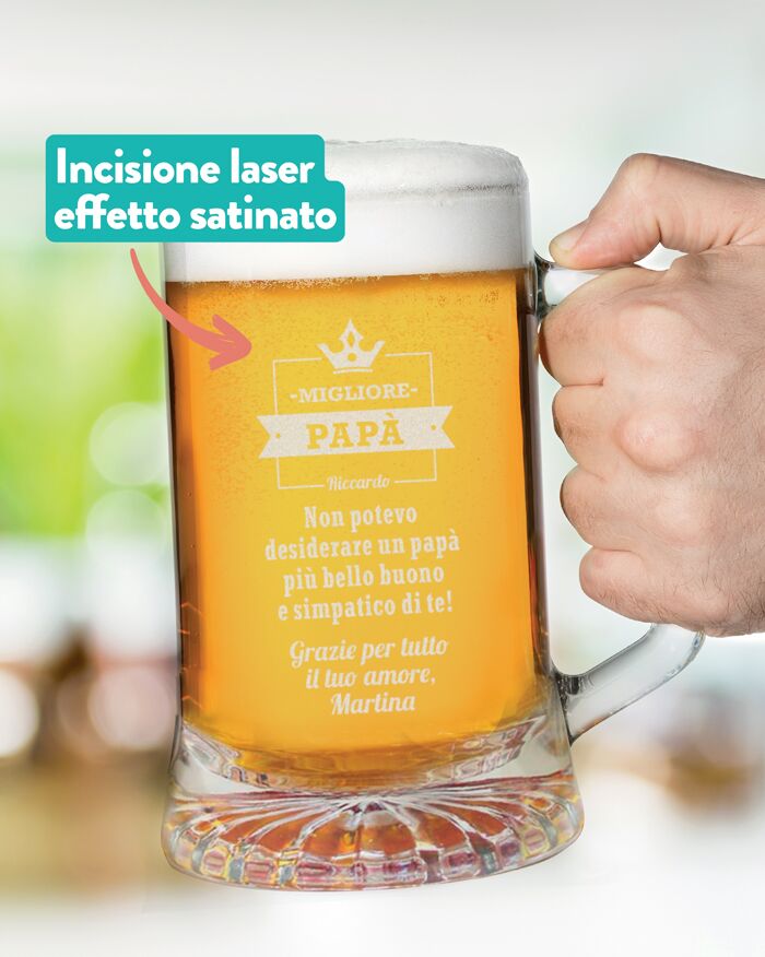 Boccale da Birra Personalizzato "Migliore Papà" con Dedica - Idea Regalo per Lui, Papà, Festa del Papà, Papà che Amano La Birra - immagine 4