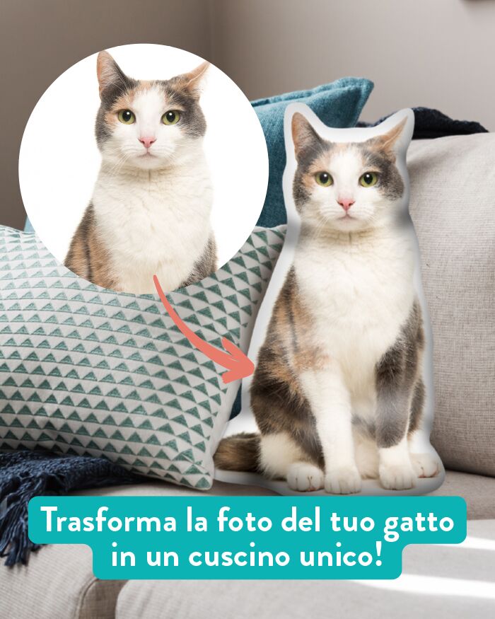 Cuscino a Forma di Gatto Personalizzabile con la Foto del Tuo Gatto - Idea Regalo Divertente per Lui, Lei, Amanti dei Gatti e degli Animali, Compleanno - immagine 4