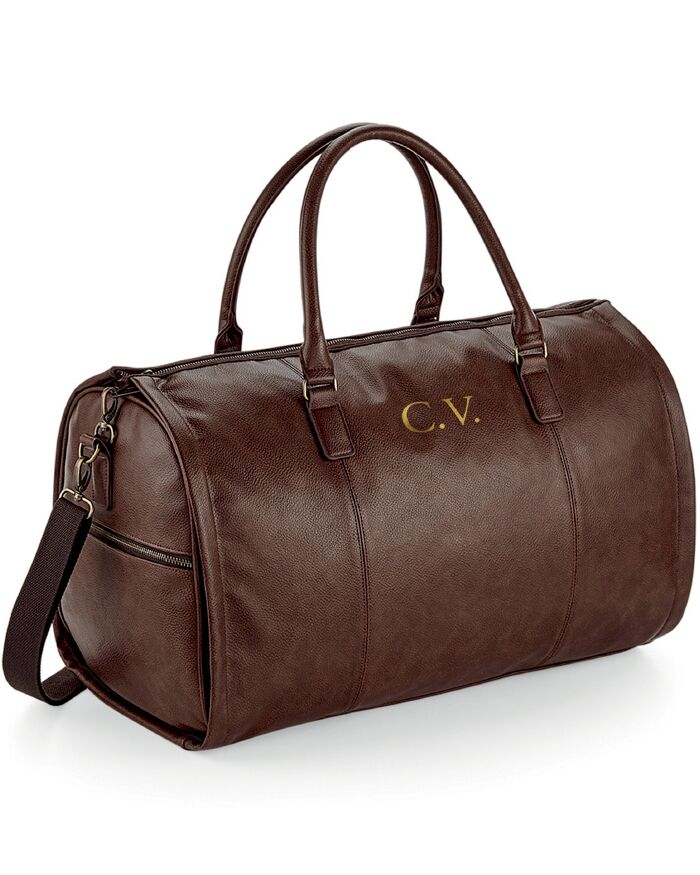Borsone da Viaggio Porta Abito in Ecopelle Marrone Personalizzato con Iniziali e Tracolla - Idea Regalo per Chi Viaggia Spesso, Regalo per la Laurea, Regalo per Lui - immagine 9