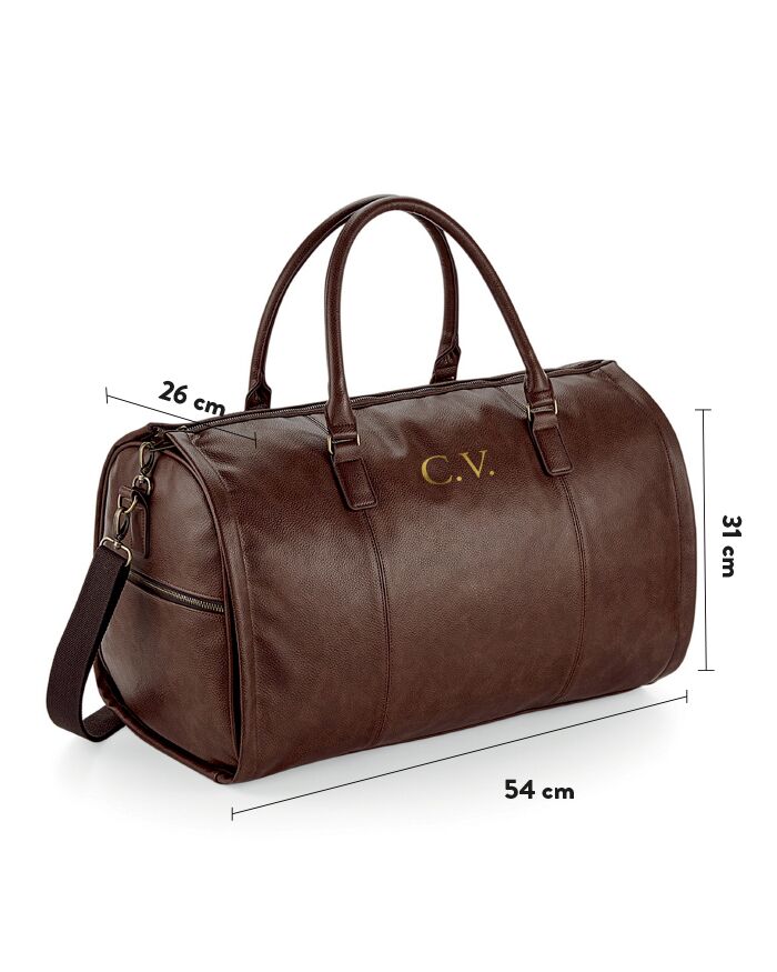 Borsone da Viaggio Porta Abito in Ecopelle Marrone Personalizzato con Iniziali e Tracolla - Idea Regalo per Chi Viaggia Spesso, Regalo per la Laurea, Regalo per Lui - immagine 10