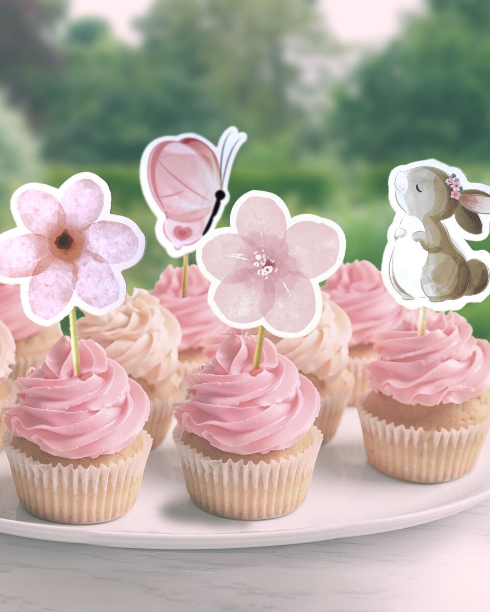 Set di 5 Cake Topper Rosa Personalizzabili con Nome - Idea Decorazione per Torte e Cupcake, per Battesimo Bimba - immagine 2