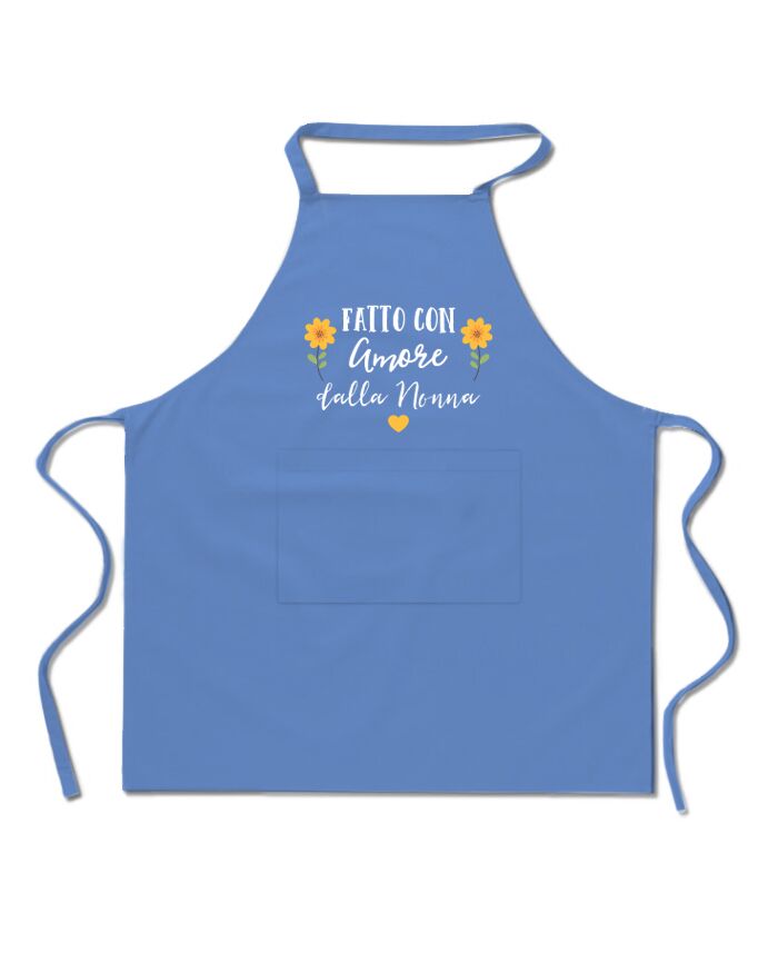 Grembiule da Cucina Personalizzato con Dedica, Cuoricini e Motivi Floreali "Fatto con Amore dalla Nonna" - Idea Regalo per Nonni che Amano Cucinare, Festa dei Nonni - immagine 2