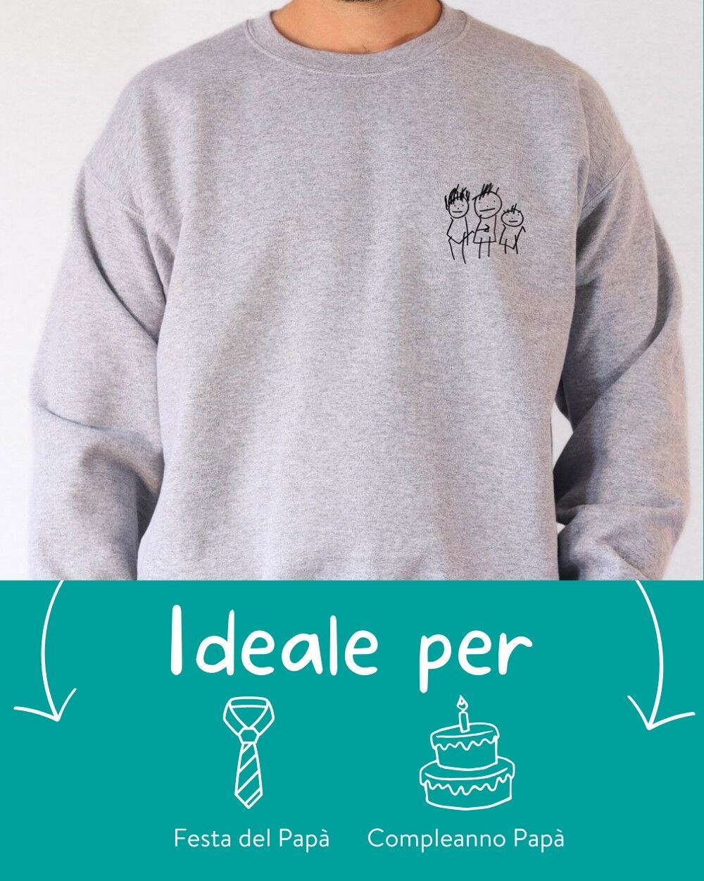 Felpa Uomo Personalizzata con il Disegno del Tuo Bambino/Bambina - Idea Regalo per la Festa del Papà, Compleanno Papà - immagine 4
