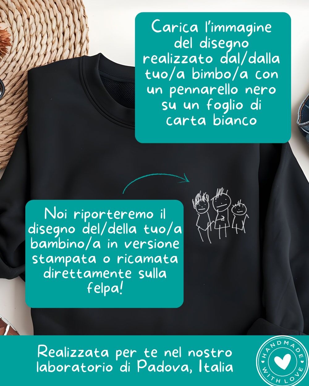 Felpa Uomo Personalizzata con il Disegno del Tuo Bambino/Bambina - Idea Regalo per la Festa del Papà, Compleanno Papà - immagine 3