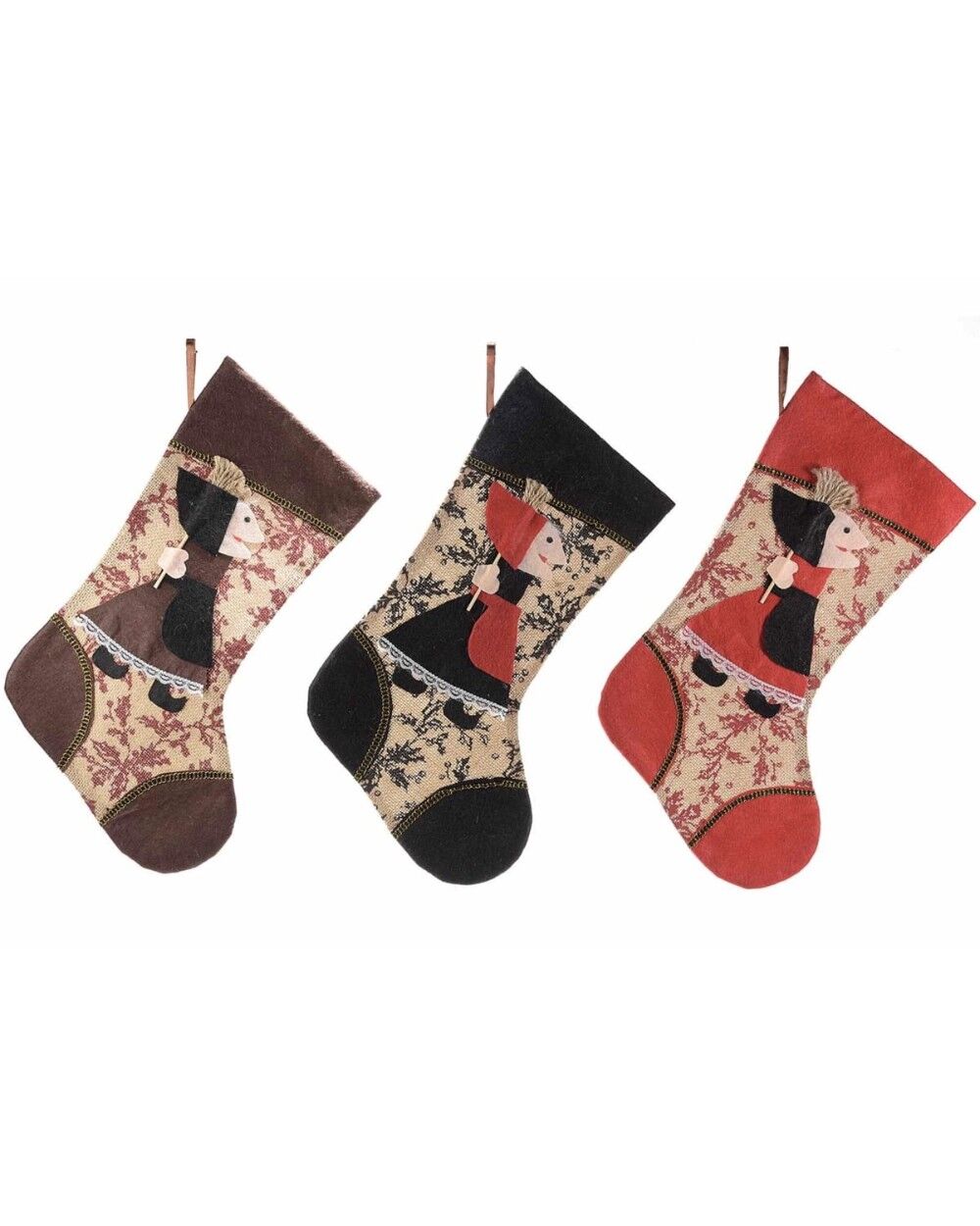 Calza della Befana in Feltro e Iuta con Personaggio - Da riempire - 38 cm