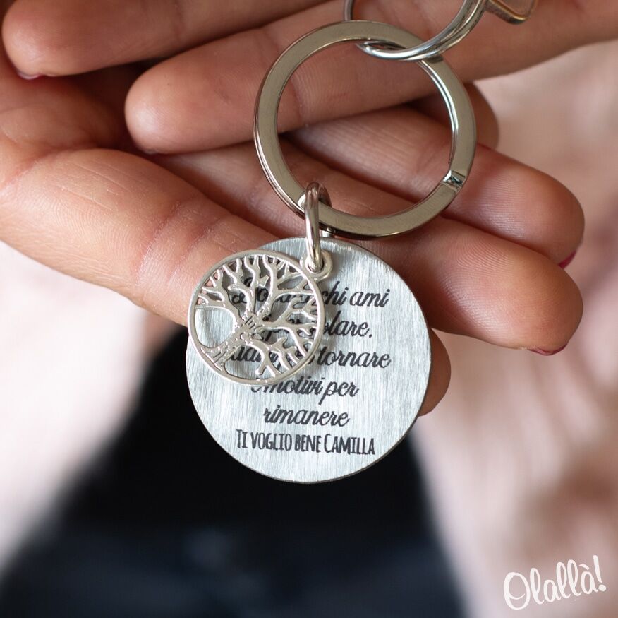 Portachiavi Acciaio Albero Vita Personalizzato