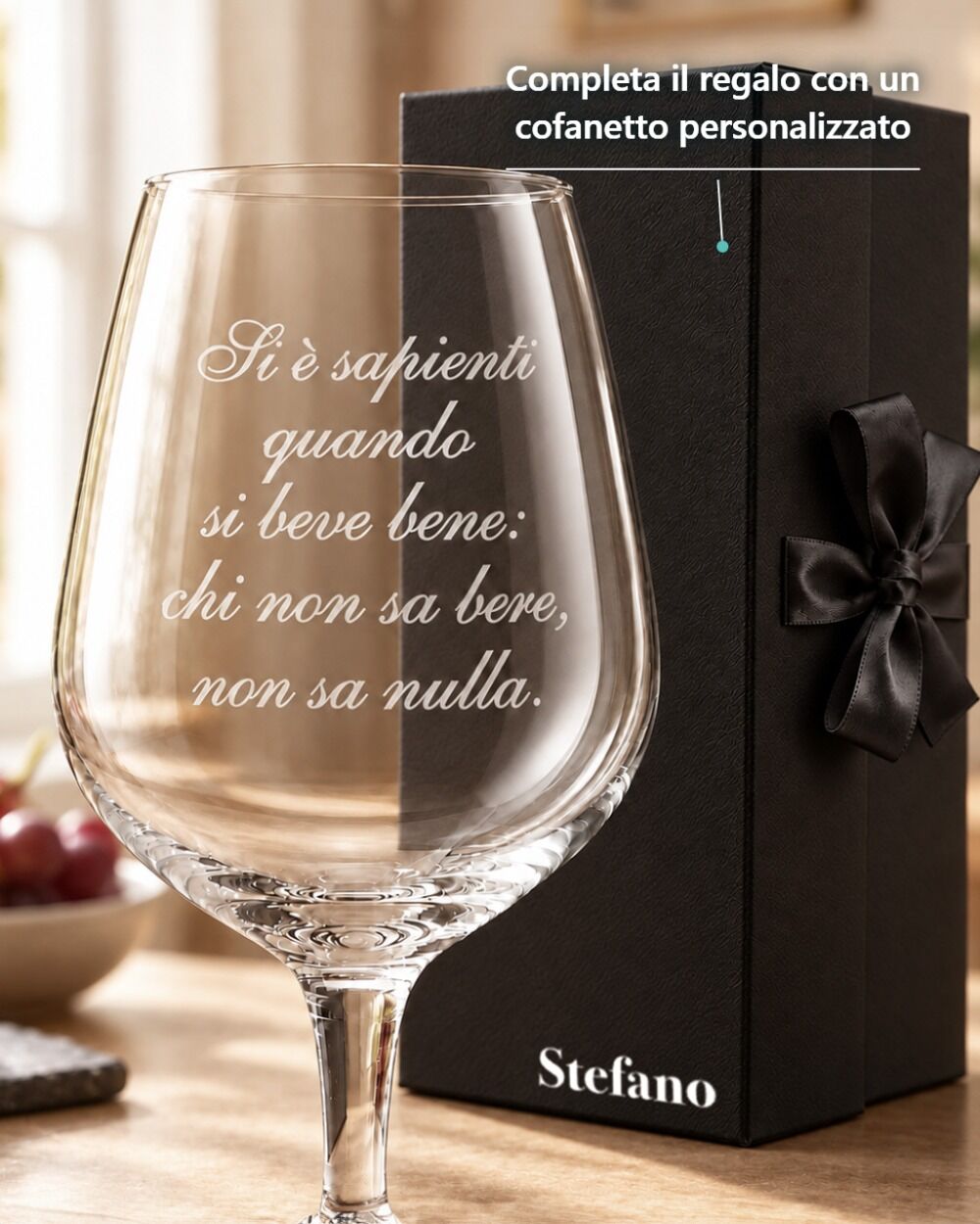 Calice personalizzato con frase incisa e cofanetto regalo