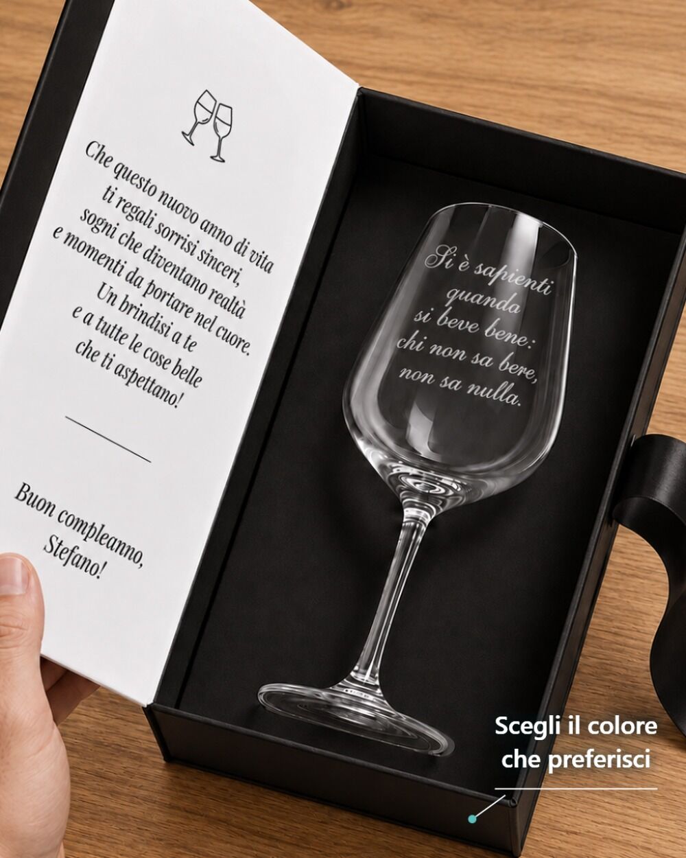 Calice inciso con frase nel cofanetto regalo