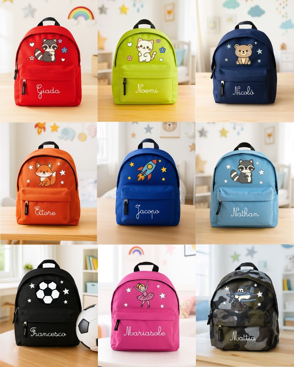 Zainetto Asilo Personalizzato con Nome e Personaggio - Zaino Scuola Materna per Bambini - Zainetto Sport Personalizzato
