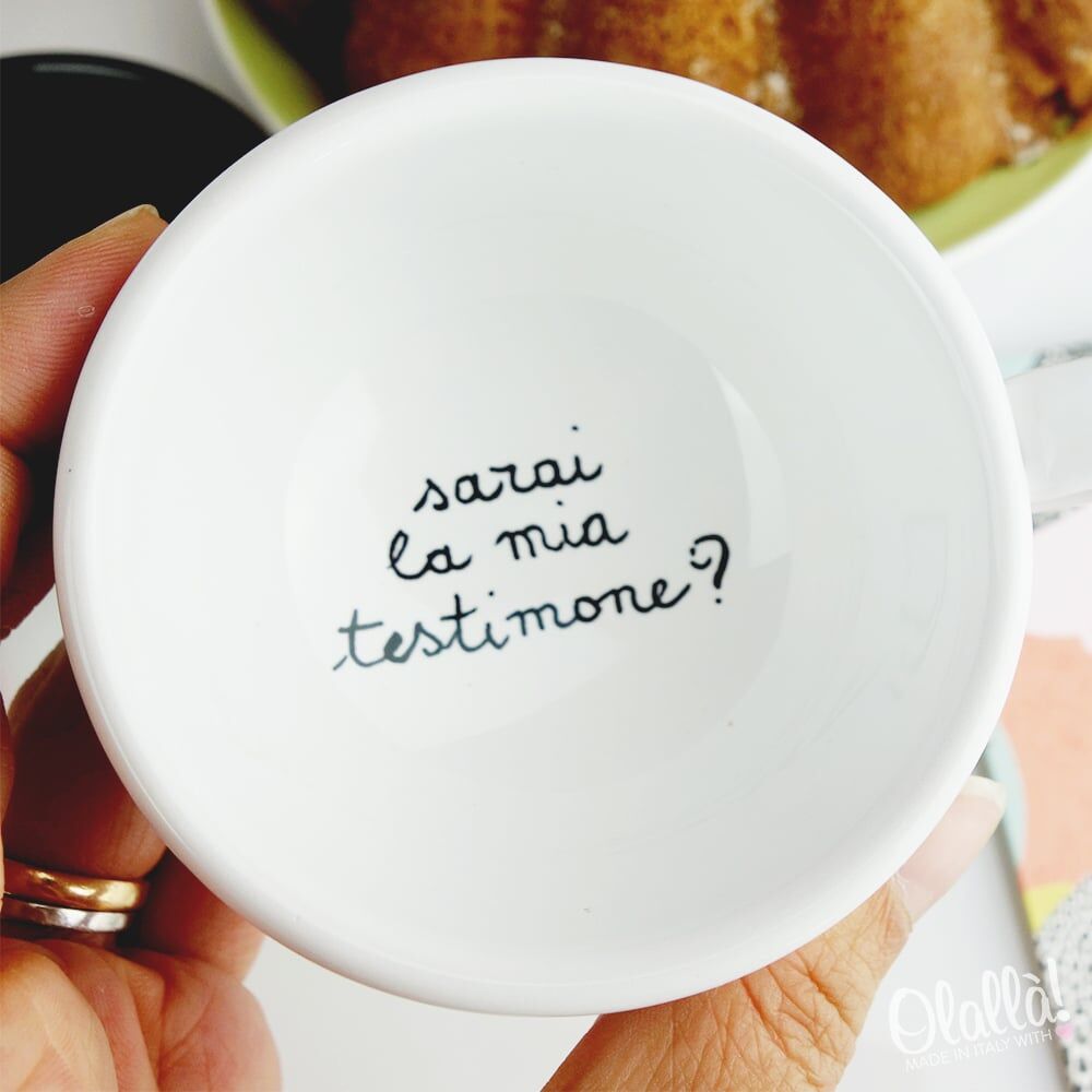 Tazzina da Caffè o Tè/Cappuccino Personalizzata con Messaggio segreto "Vuoi Essere la Mia Testimone?