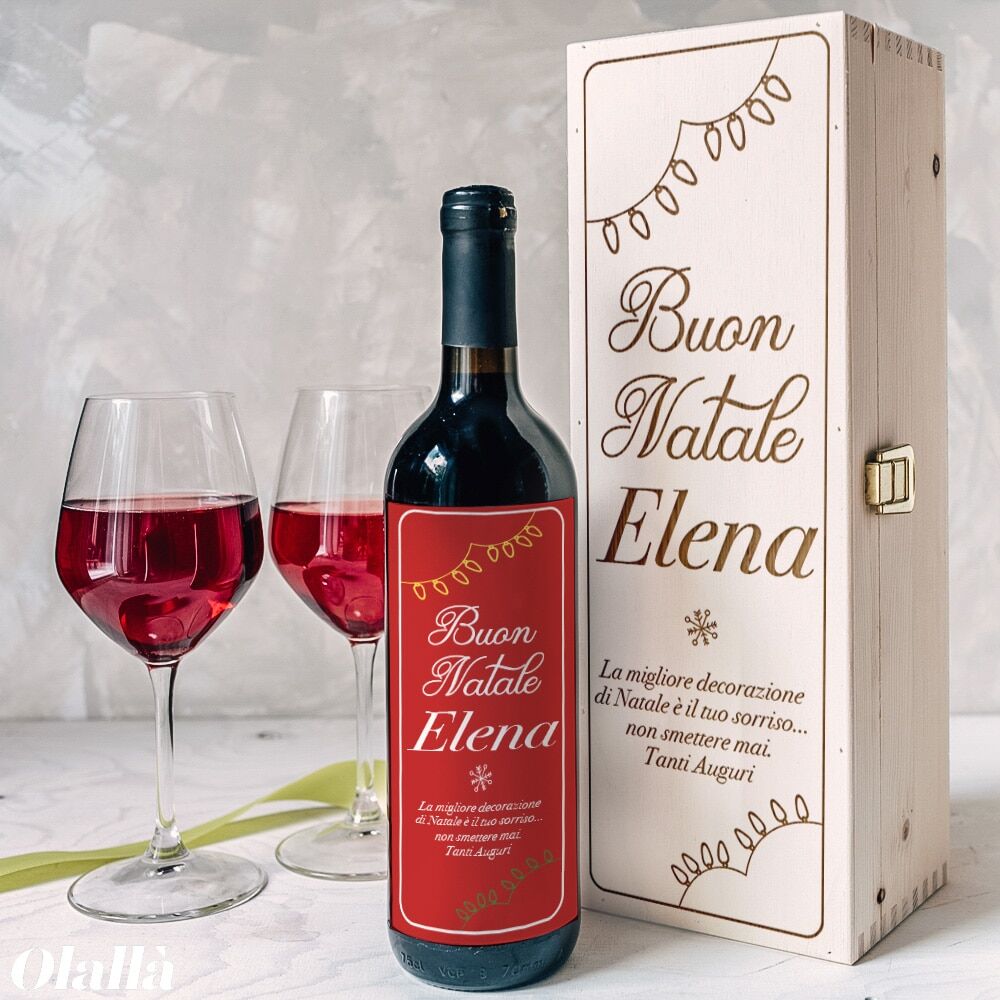 Cassettina Porta Vino in Legno Personalizzata con Dedica e Lucine - Idea Regalo Natale
