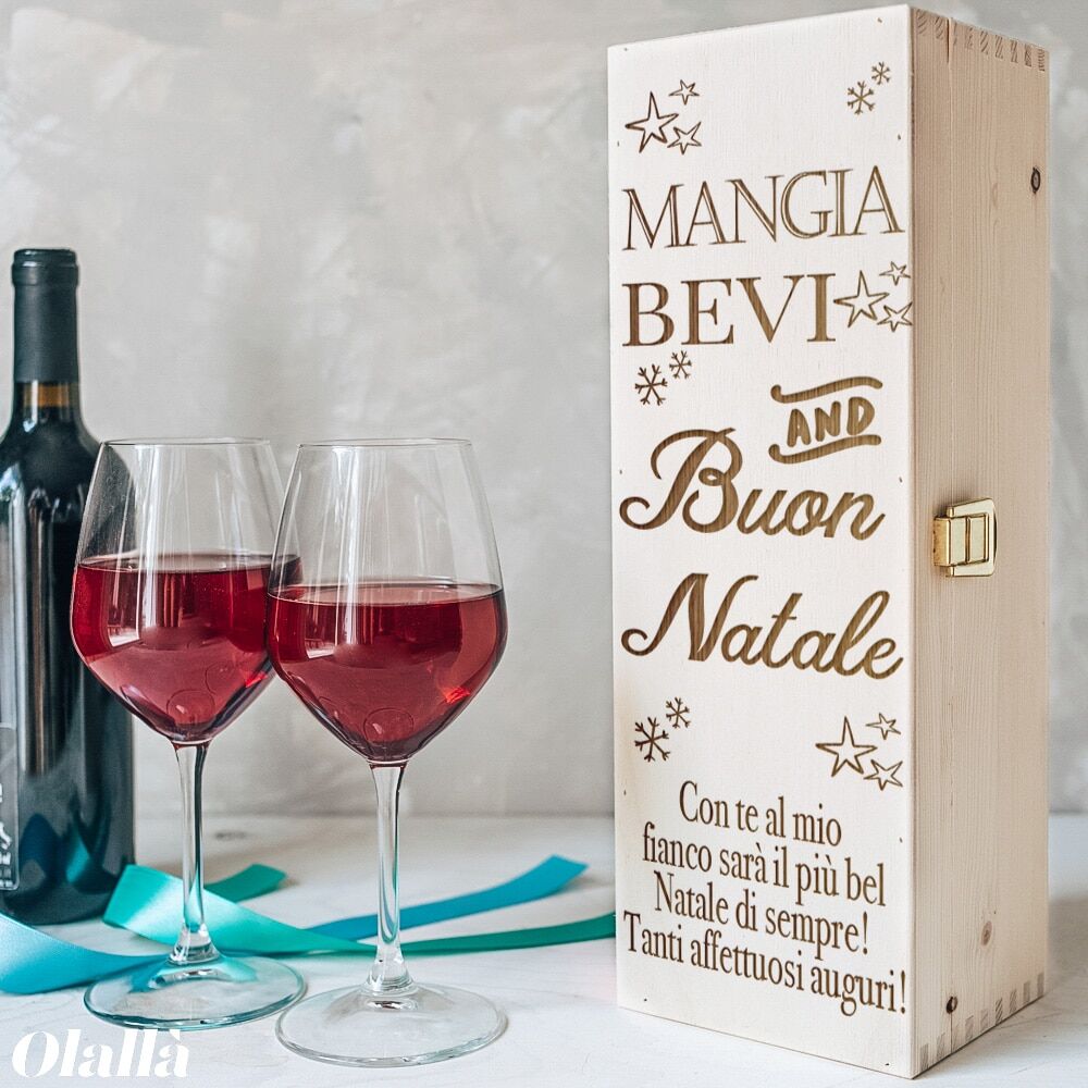 Cassettina Porta Vino in Legno Mangia Bevi Buon Natale
