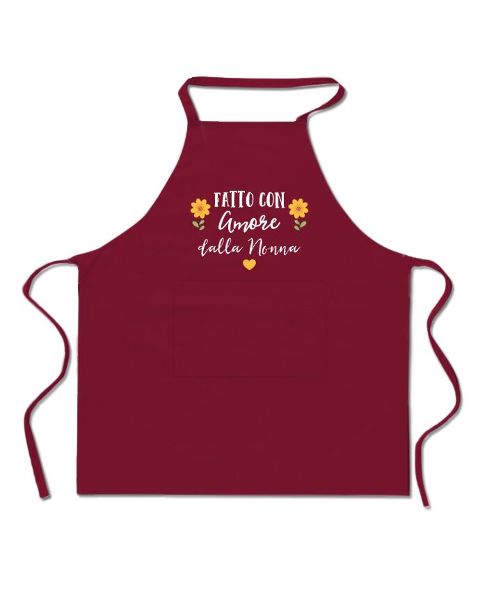 Grembiule da Cucina Personalizzato con Dedica, Cuoricini e Motivi Floreali "Fatto con Amore dalla Nonna" - Idea Regalo per Nonni che Amano Cucinare, Festa dei Nonni