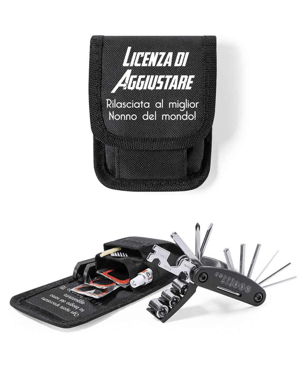 Kit Attrezzi da Bicicletta “Licenza di Aggiustare” Set 14 Pezzi Personalizzato con Dedica – Idea Regalo per il Nonno, Festa dei Nonni - immagine 2