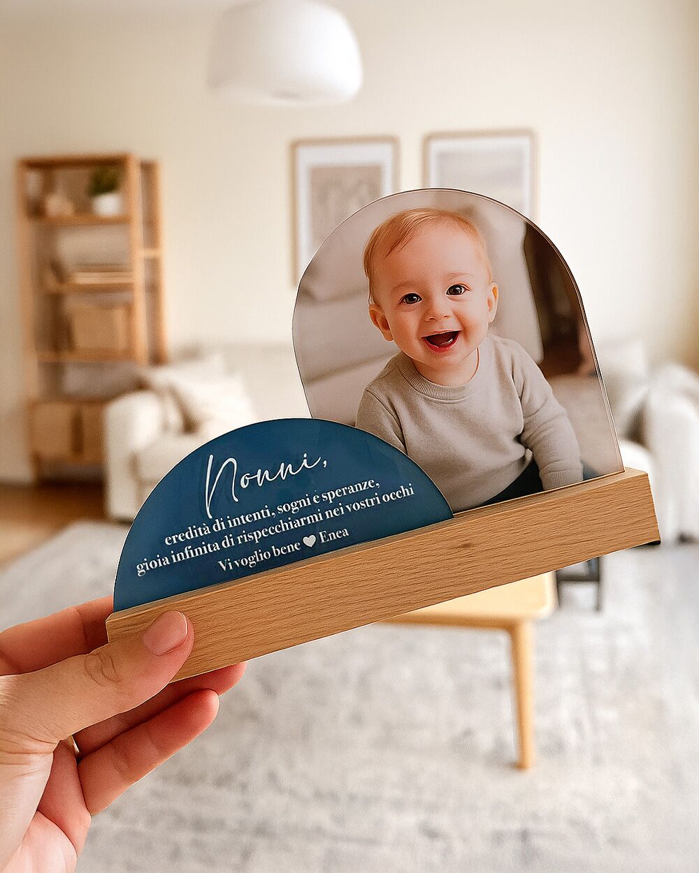 Portafoto Con Dedica Stile Boho Personalizzato Colori Mezzaluna Nonni Regalo