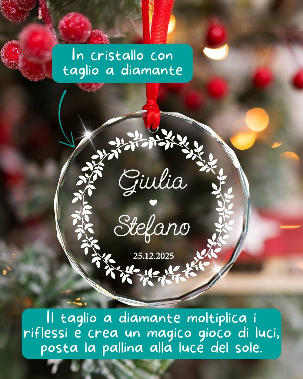 Pallina Di Natale In Cristallo Decorazione Per Albero Personalizzata Idea Regalo Coppia 1