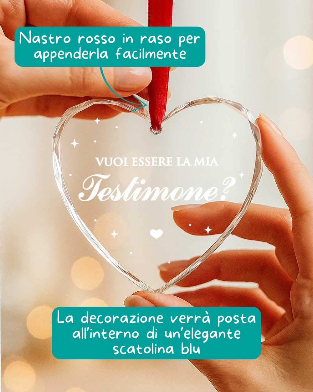 Pallina Di Natale Per Albero A Cuore Di Cristallo Personalizzata Testimone Di Nozze 1