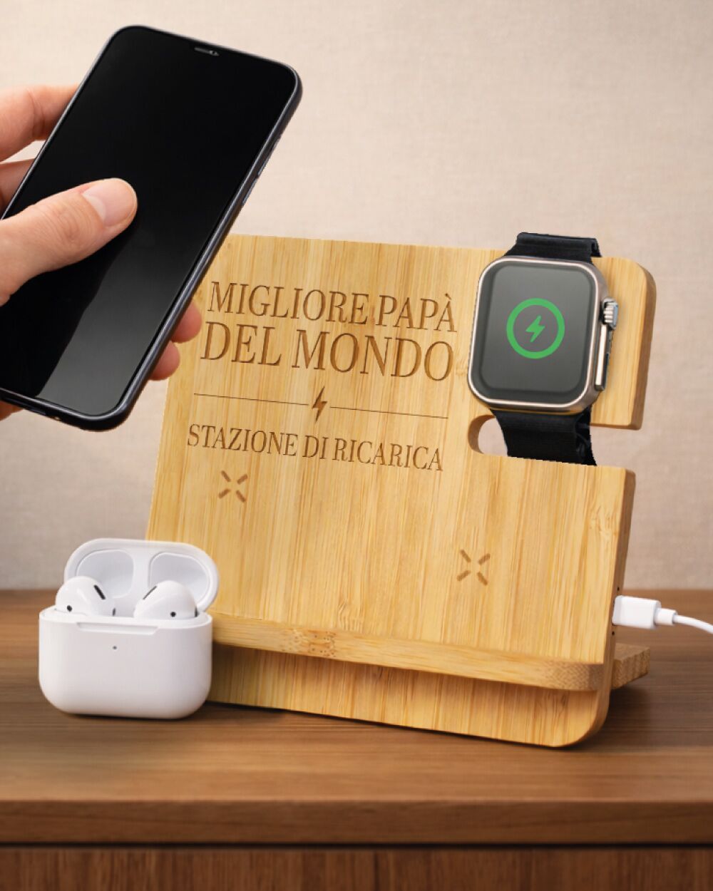 Regalo Personalizzato Caricabatterie Bamboo Grande Festa Papa 13