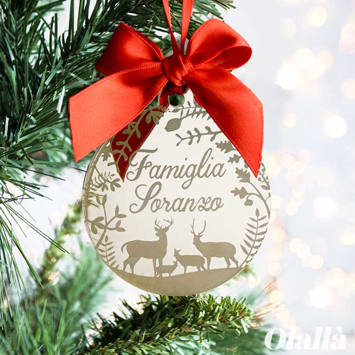 Pallina di Natale a Specchio Personalizzata con decoro Bosco con Cervi