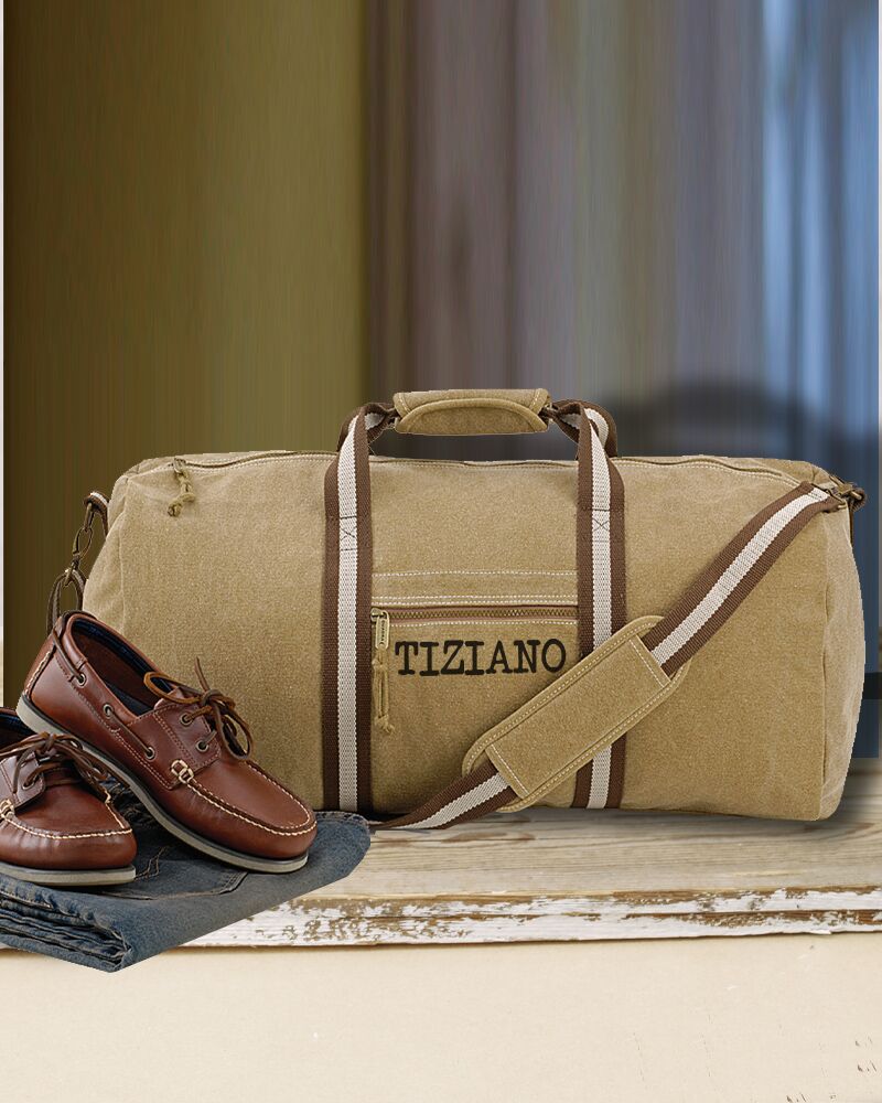 Borsone in Cotone Canvas Vintage con Tracolla per Uomo Personalizzato con Nome
