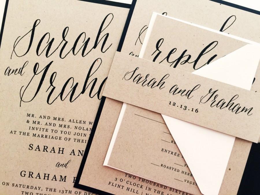 Partecipazioni Matrimonio Calligrafia Bcarta Kraft Nero