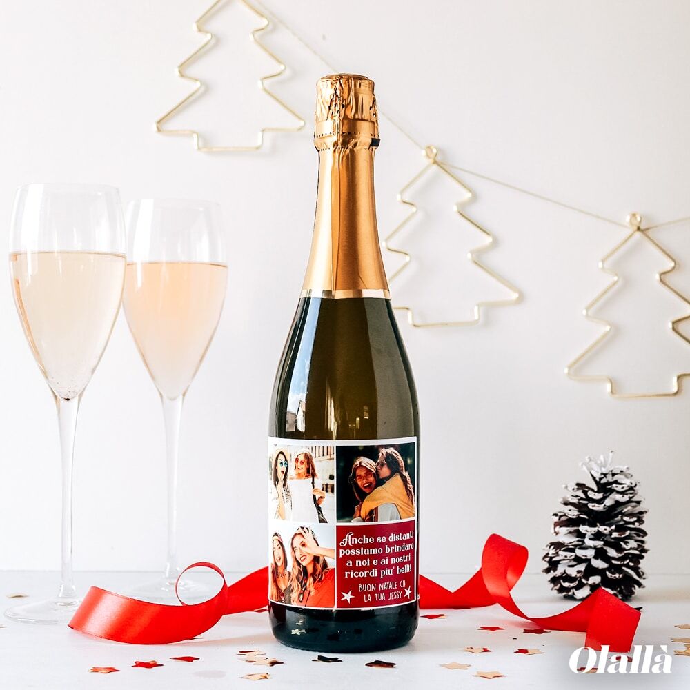 Bottiglia Vino Natale Personalizzata Foto Amiche