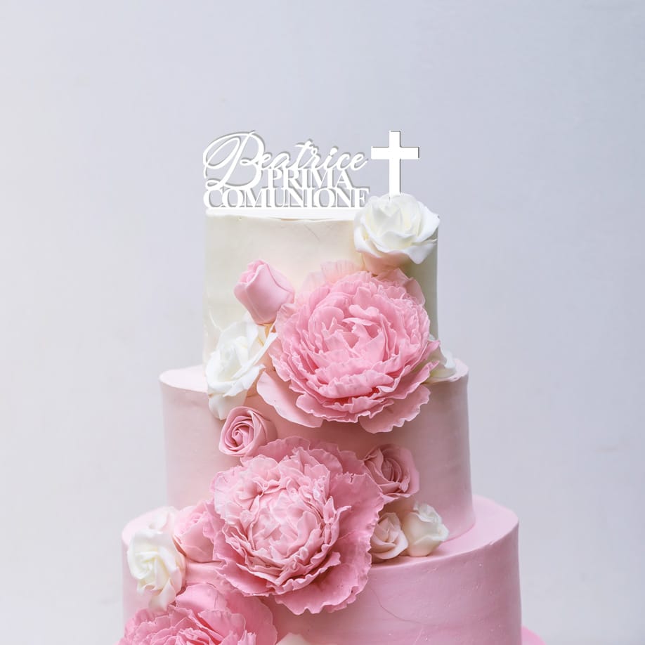 Cake Topper Nome Comunione Croce Elegante