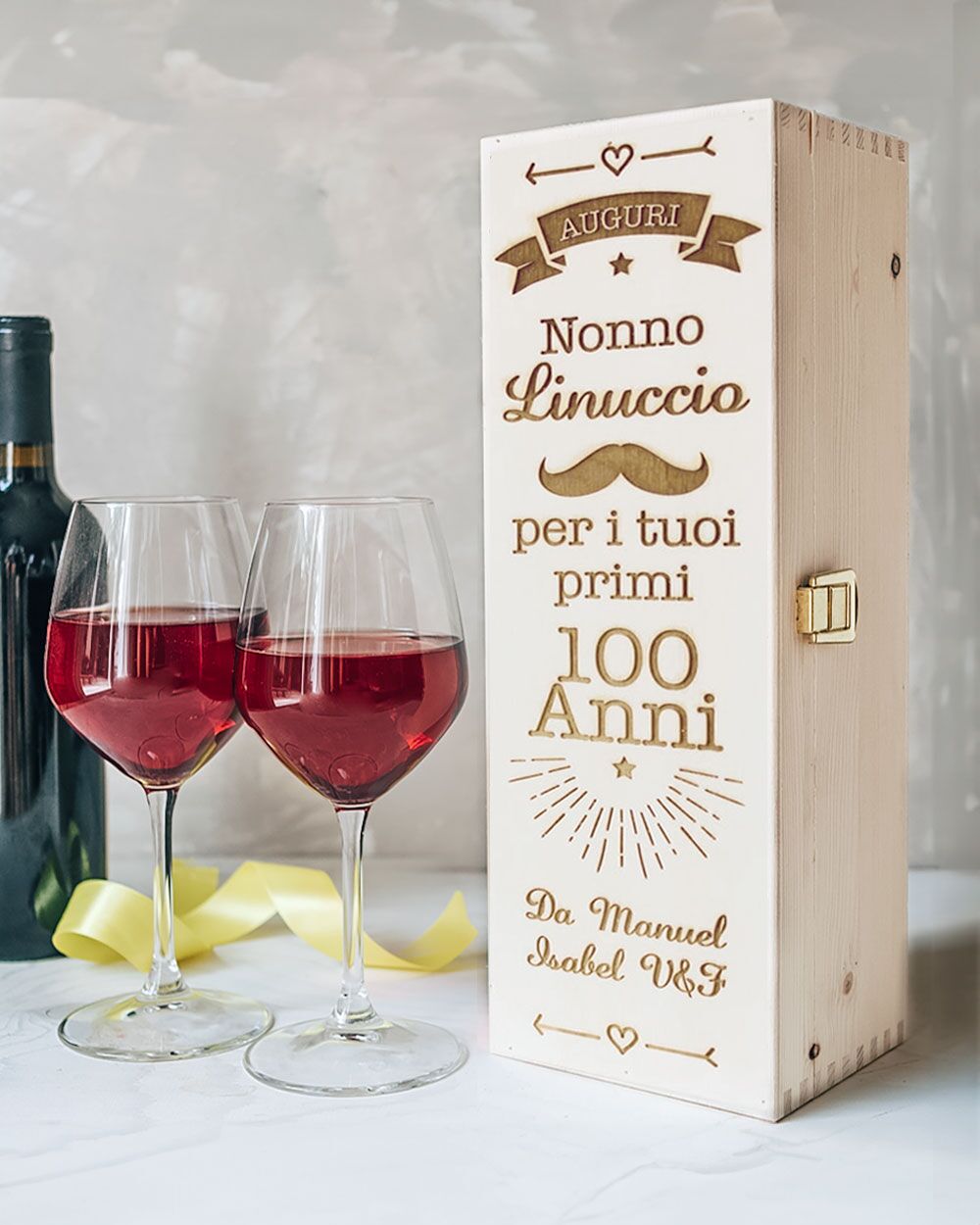 Cassettina Compleanno Portavino Personalizzata Vino Legno 100 Anni