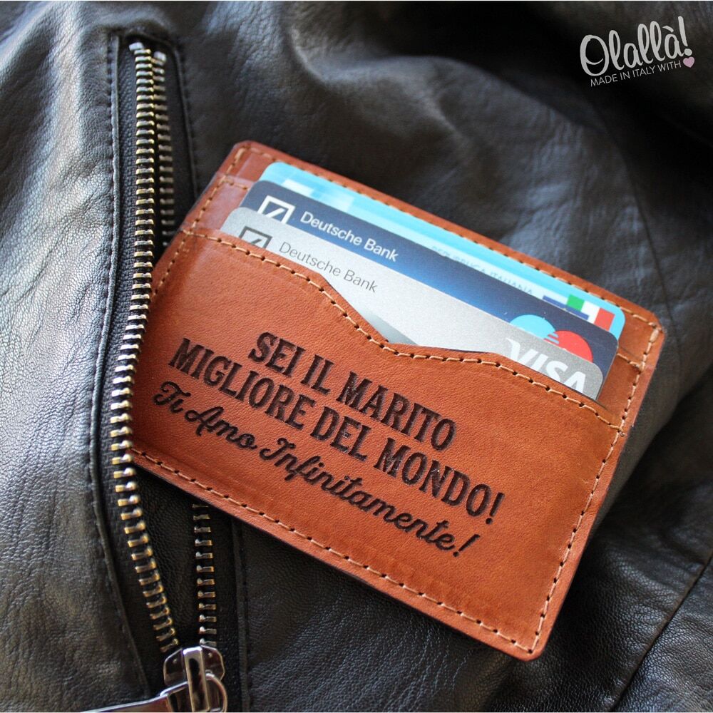 Portacarte Cuoio Personalizzato Frase Scelta 1