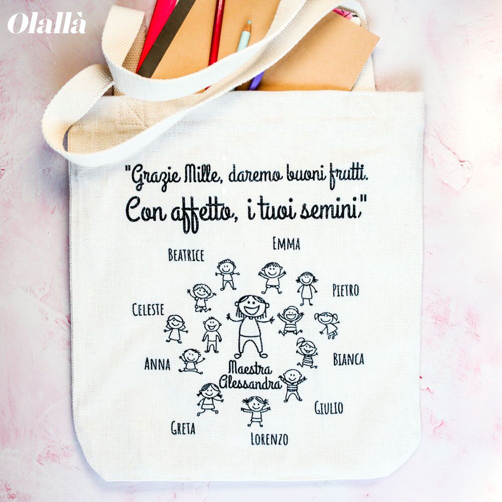 Borsa Juta Maestra Personalizzata Bambini Ritratto