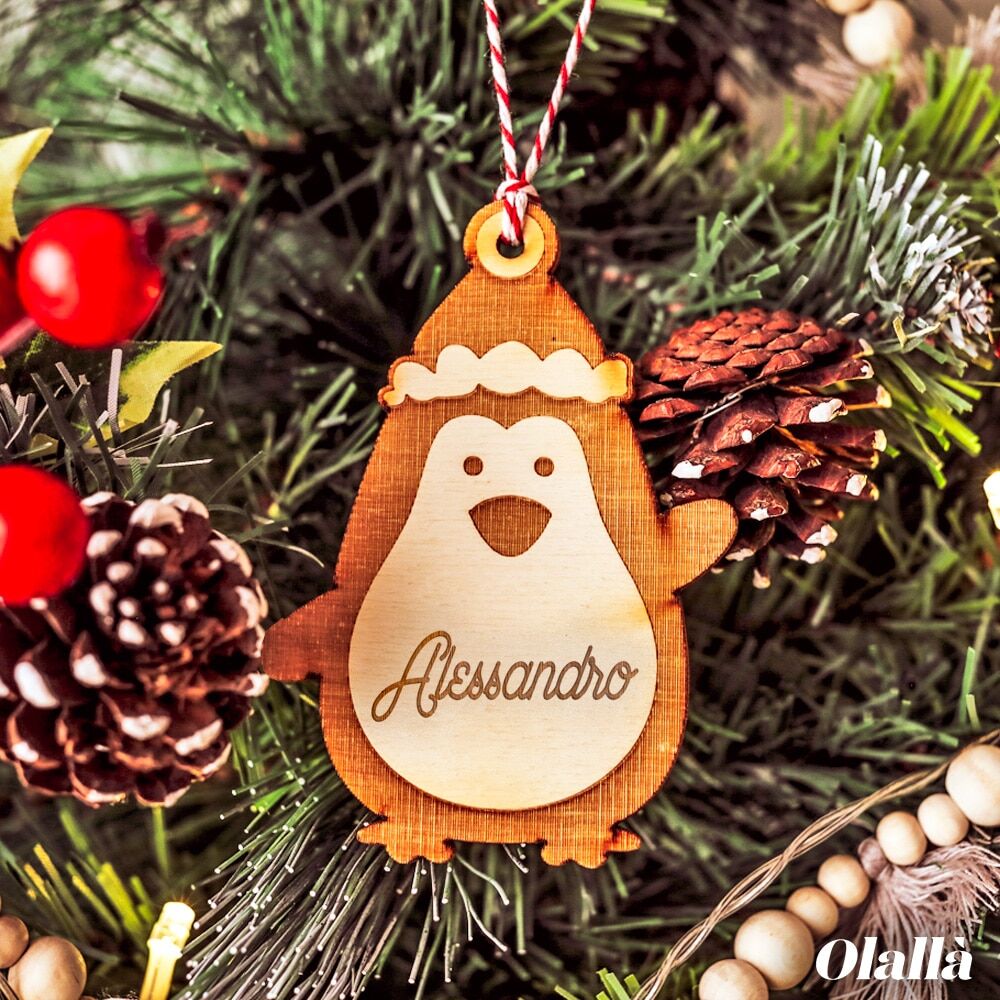 Pallina Decorazione Pinguino Albero Personalizzata Nome 4253