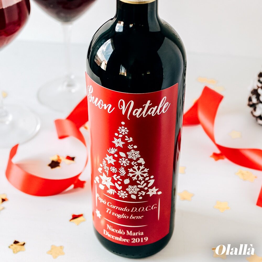 Bottiglia Buon Natale Etichetta Personalizzata Rossa2233331