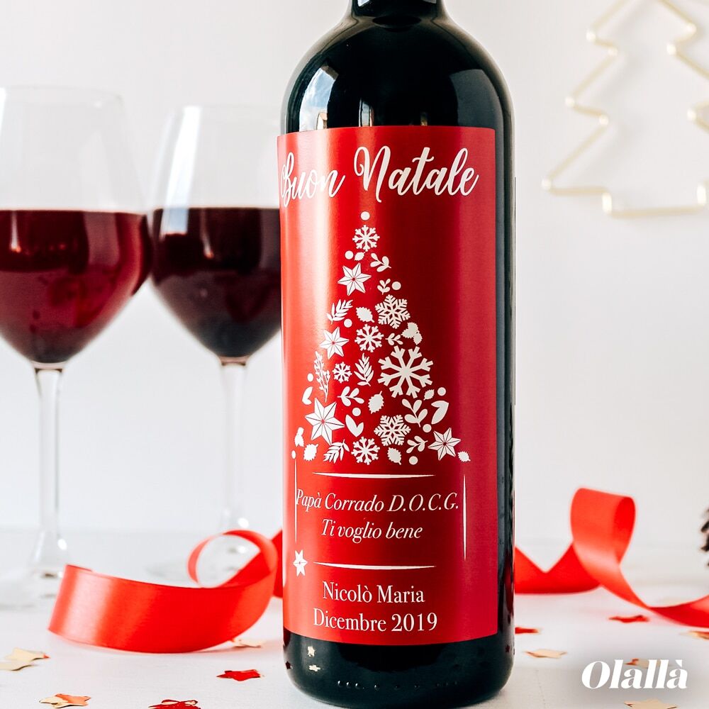 Bottiglia Buon Natale Etichetta Personalizzata Rossa233331