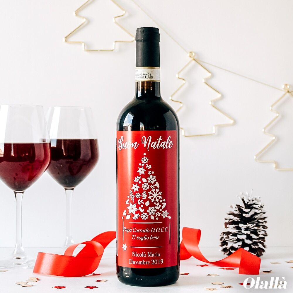 Bottiglia Buon Natale Etichetta Personalizzata Rossa33331