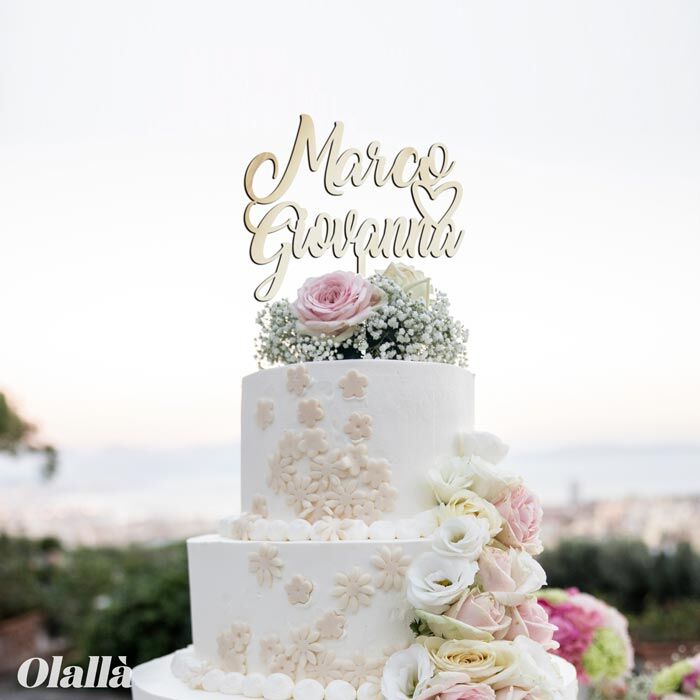Cake Topper Nome Sposi Cuore Scritta Torta