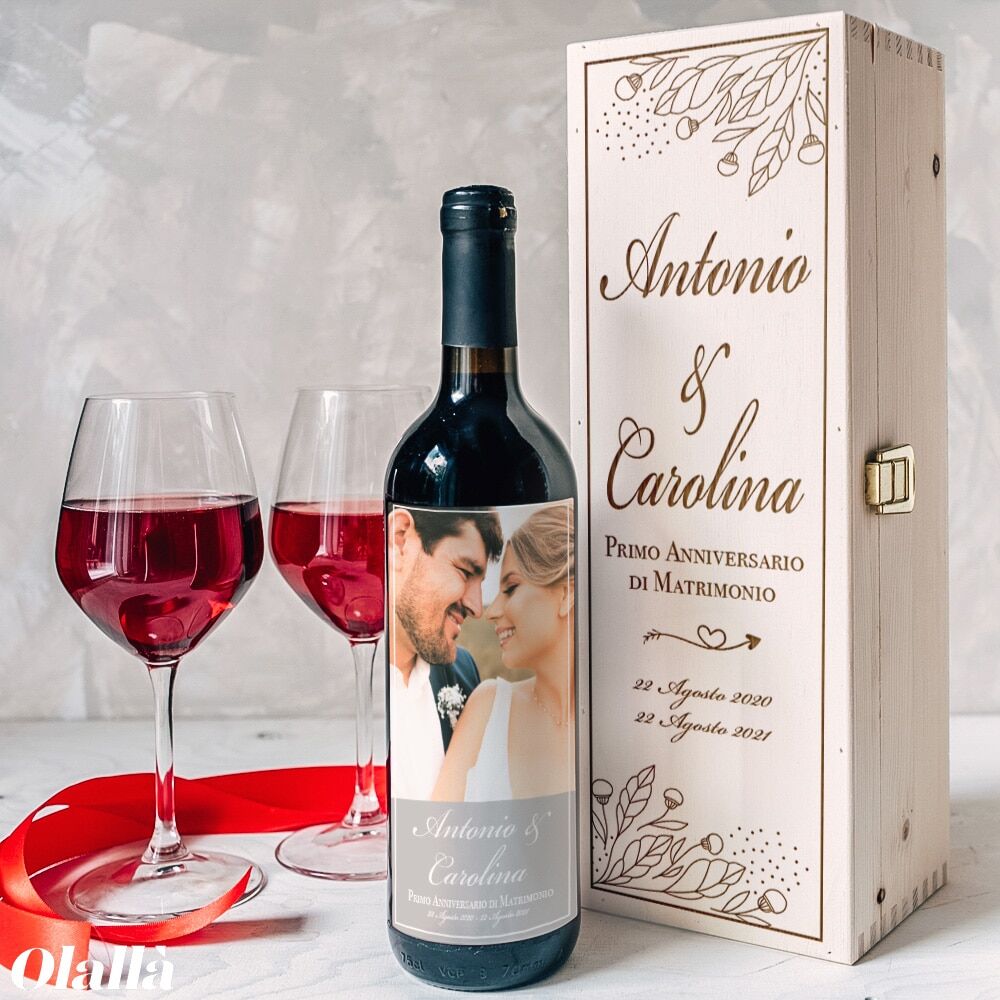 Cassettina Vino Personalizzata Anniversario Foglie