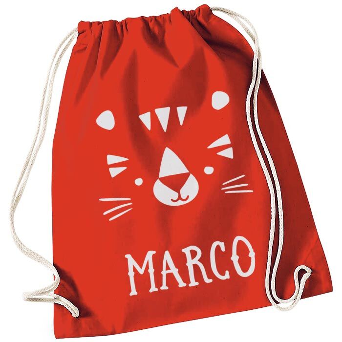 Zainetto Sacca Personalizzato Nome Tigre Rosso