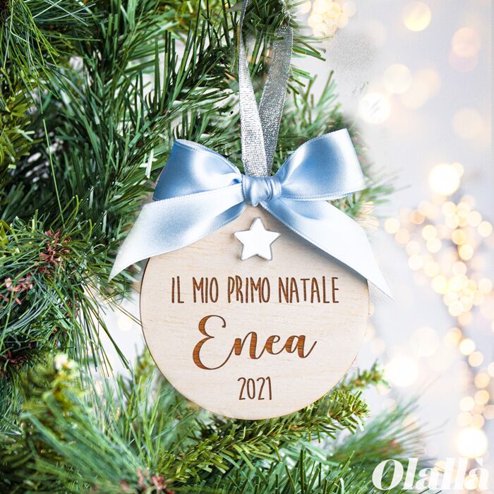 Pallina Personalizzata Mio Primo Natale Legno Stellina